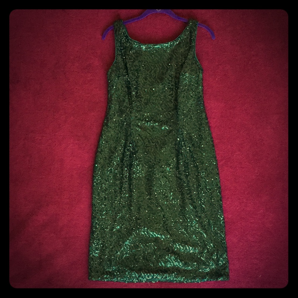 Green, sparkly, knee length dress